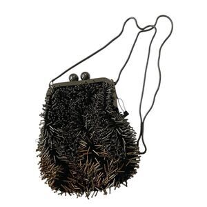 Zara Metal Spike Fringe Beaded Crossbody Bag Kiss Lock Purse Black Gold Silver